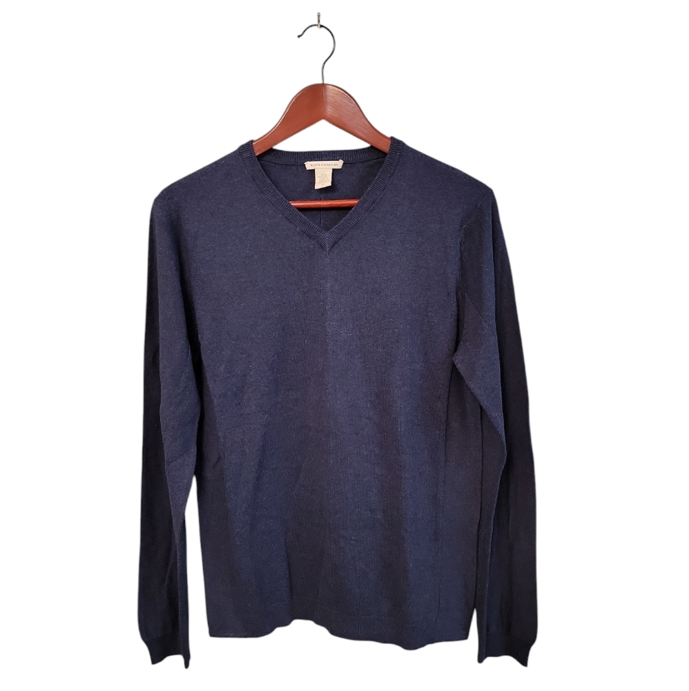 White + Warren Womens Cotton Colbalt Blue VNeck Pullover Sweater Size Small
